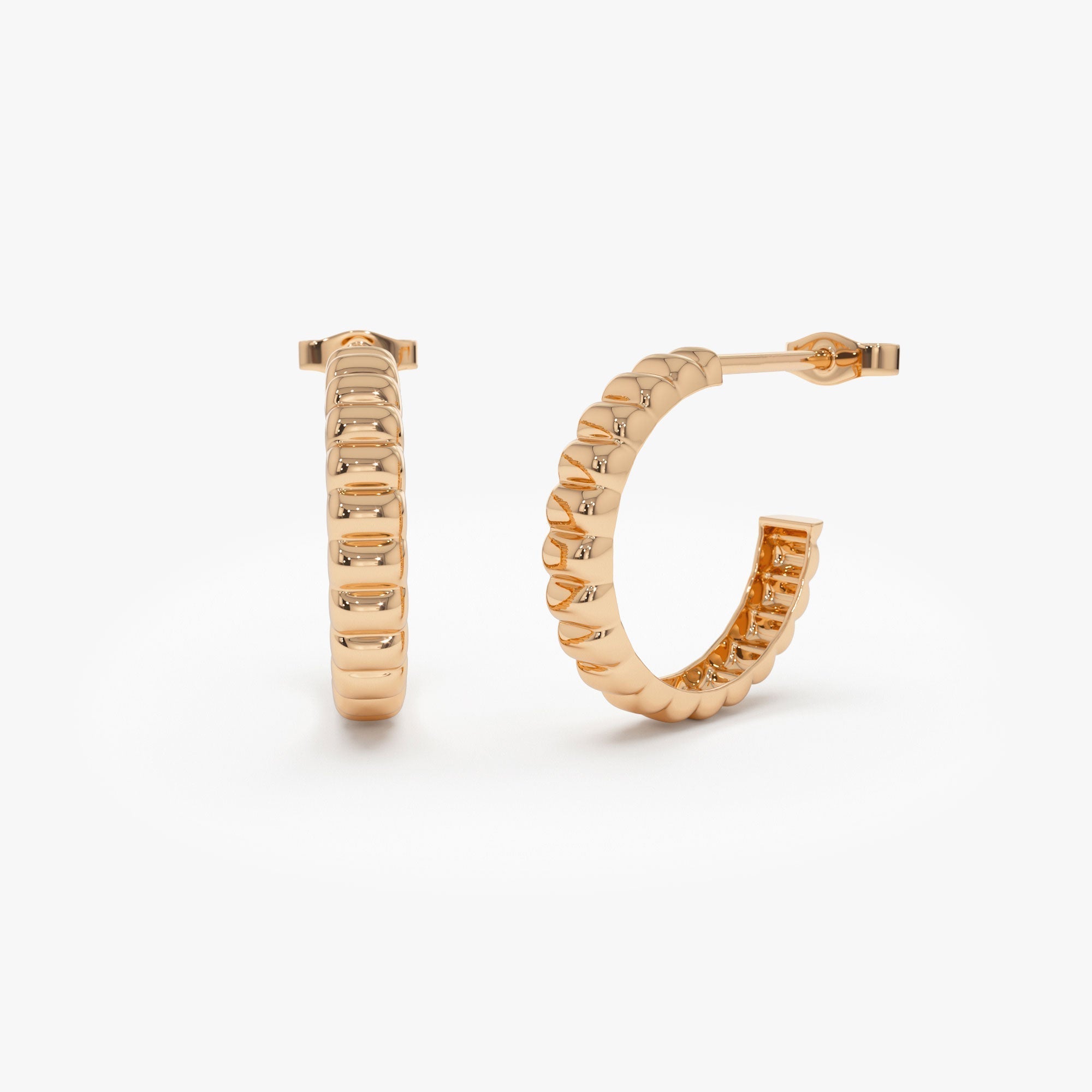14k Gold Bubble C Hoop Earrings - GeumJewels