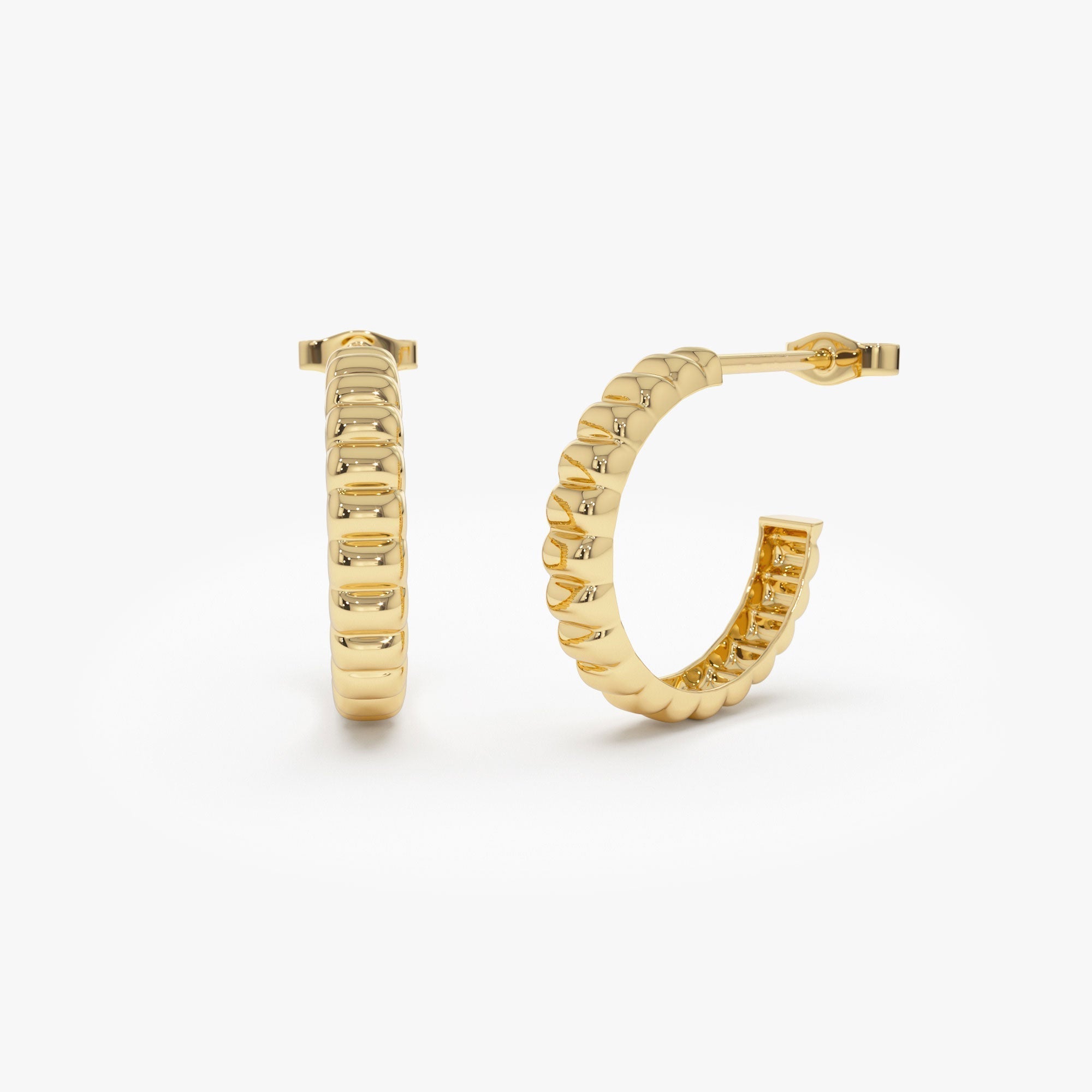 14k Gold Bubble C Hoop Earrings - GeumJewels