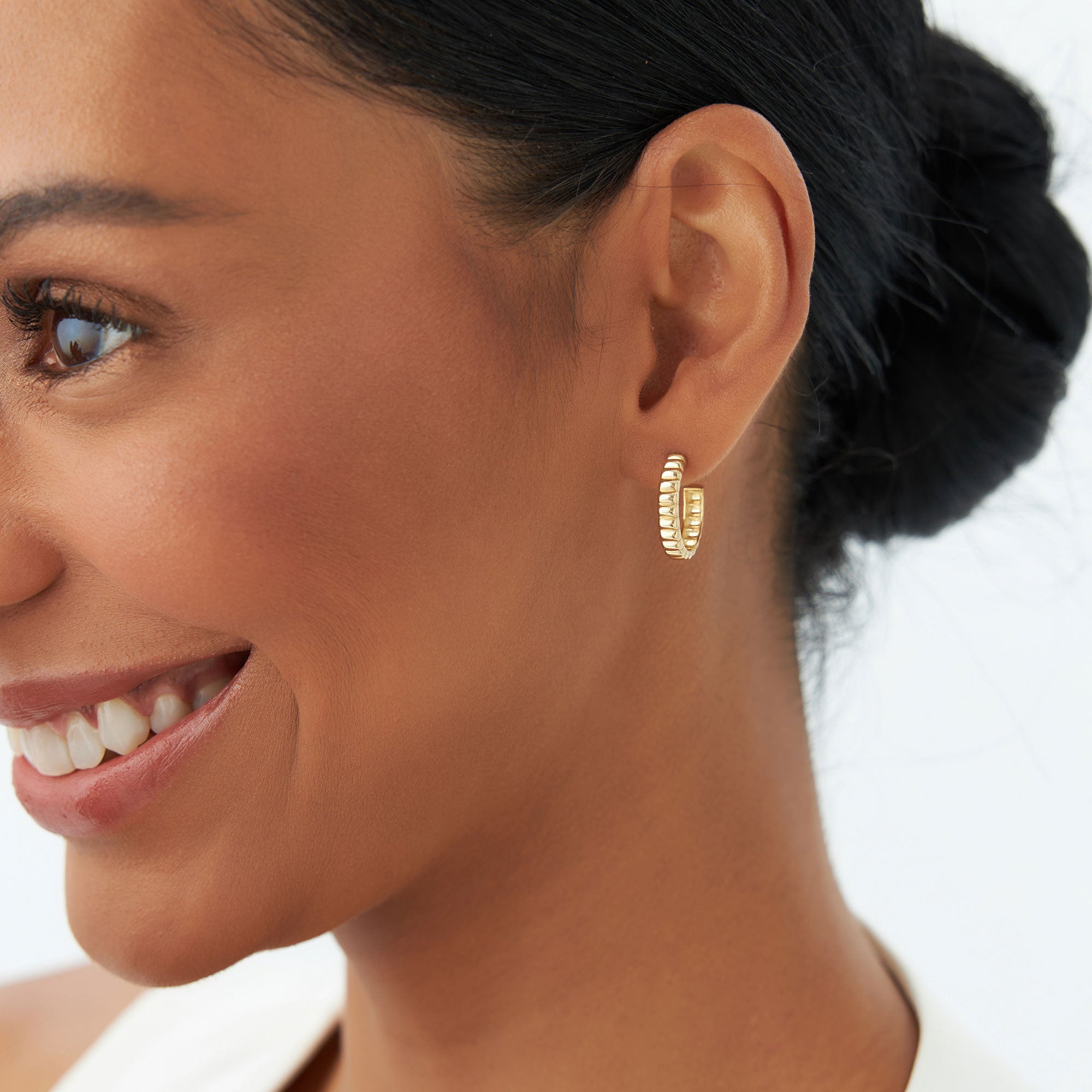 14k Gold Bubble C Hoop Earrings - GeumJewels