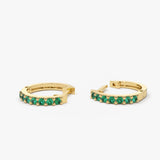 14K Gold Emerald Huggie Hoop Earrings - GeumJewels