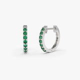 14K Gold Emerald Huggie Hoop Earrings - GeumJewels