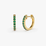14K Gold Emerald Huggie Hoop Earrings - GeumJewels