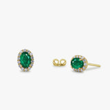 14k Gold Oval Cut Emerald Diamond Earrings - GeumJewels