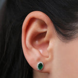 14k Gold Oval Cut Emerald Diamond Earrings - GeumJewels