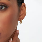 14k Gold Ribbed Teardrop Hoop Earrings - GeumJewels
