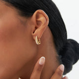 14k Gold Ribbed Teardrop Hoop Earrings - GeumJewels
