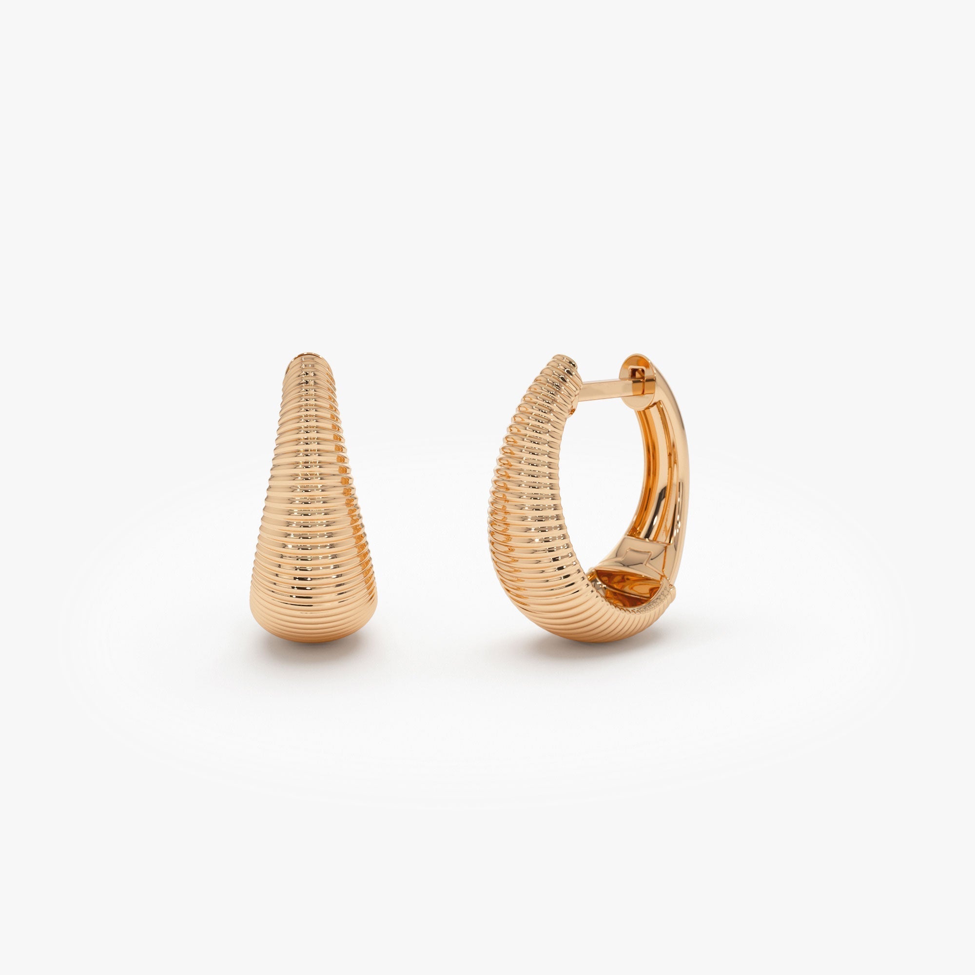 14k Gold Ribbed Teardrop Hoop Earrings - GeumJewels