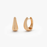 14k Gold Ribbed Teardrop Hoop Earrings - GeumJewels