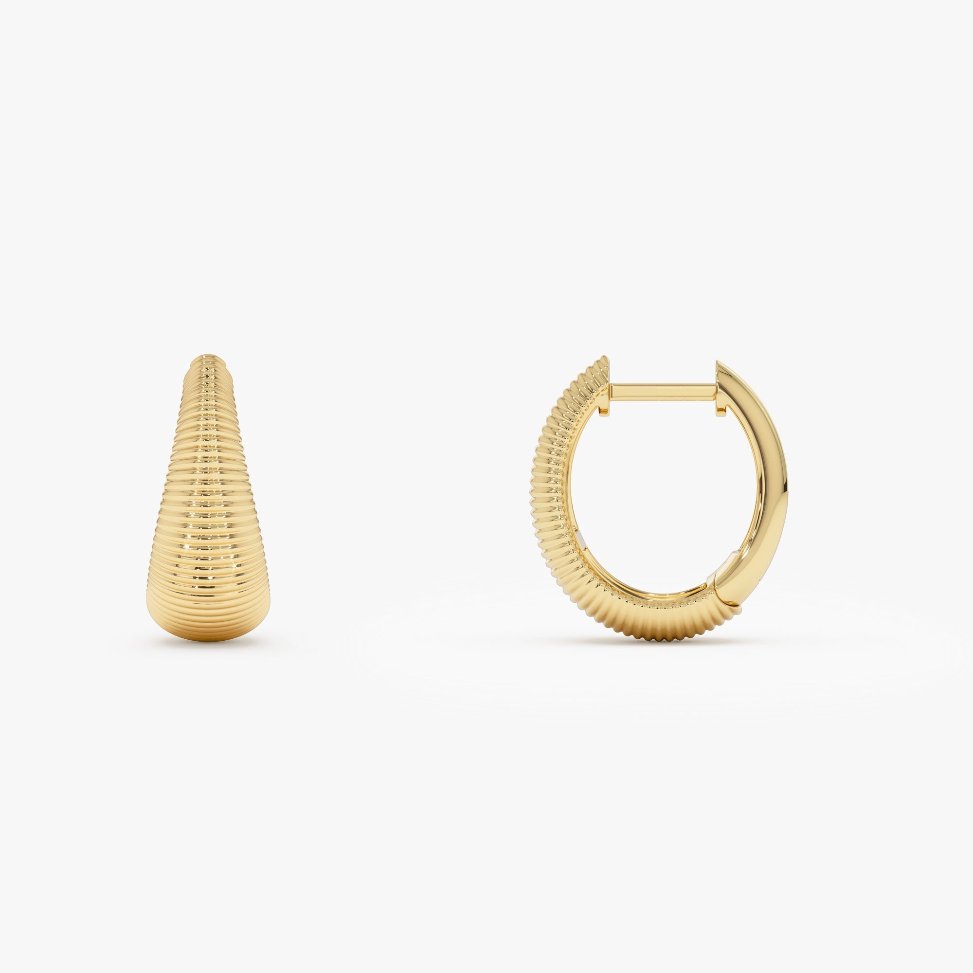 14k Gold Ribbed Teardrop Hoop Earrings - GeumJewels