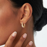 14k Gold Ribbed Teardrop Hoop Earrings - GeumJewels