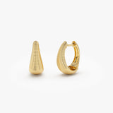 14k Gold Ribbed Teardrop Hoop Earrings - GeumJewels