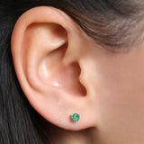 14K Gold Round Cut Emerald Stud Earrings - GeumJewels