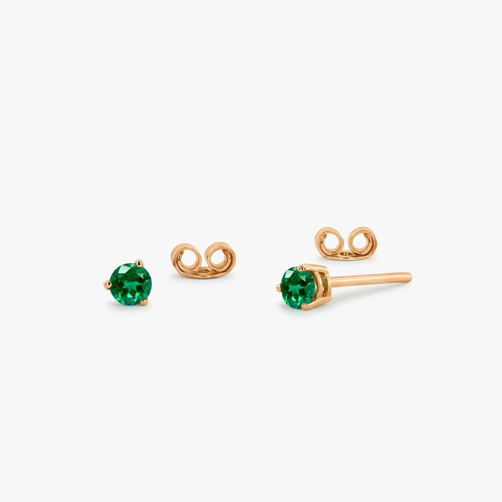 14K Gold Round Cut Emerald Stud Earrings - GeumJewels