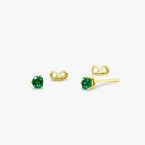 14K Gold Round Cut Emerald Stud Earrings - GeumJewels