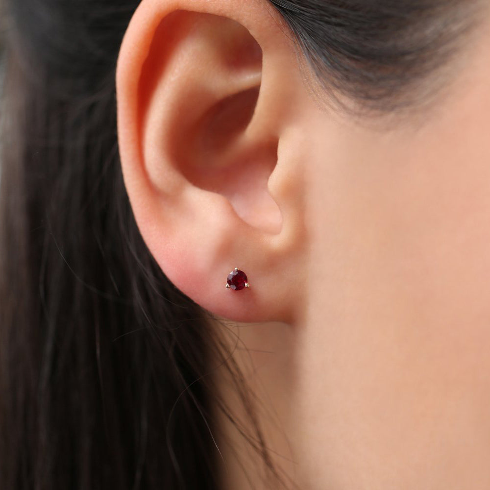 14K Gold Round Cut Ruby Stud Earrings - GeumJewels