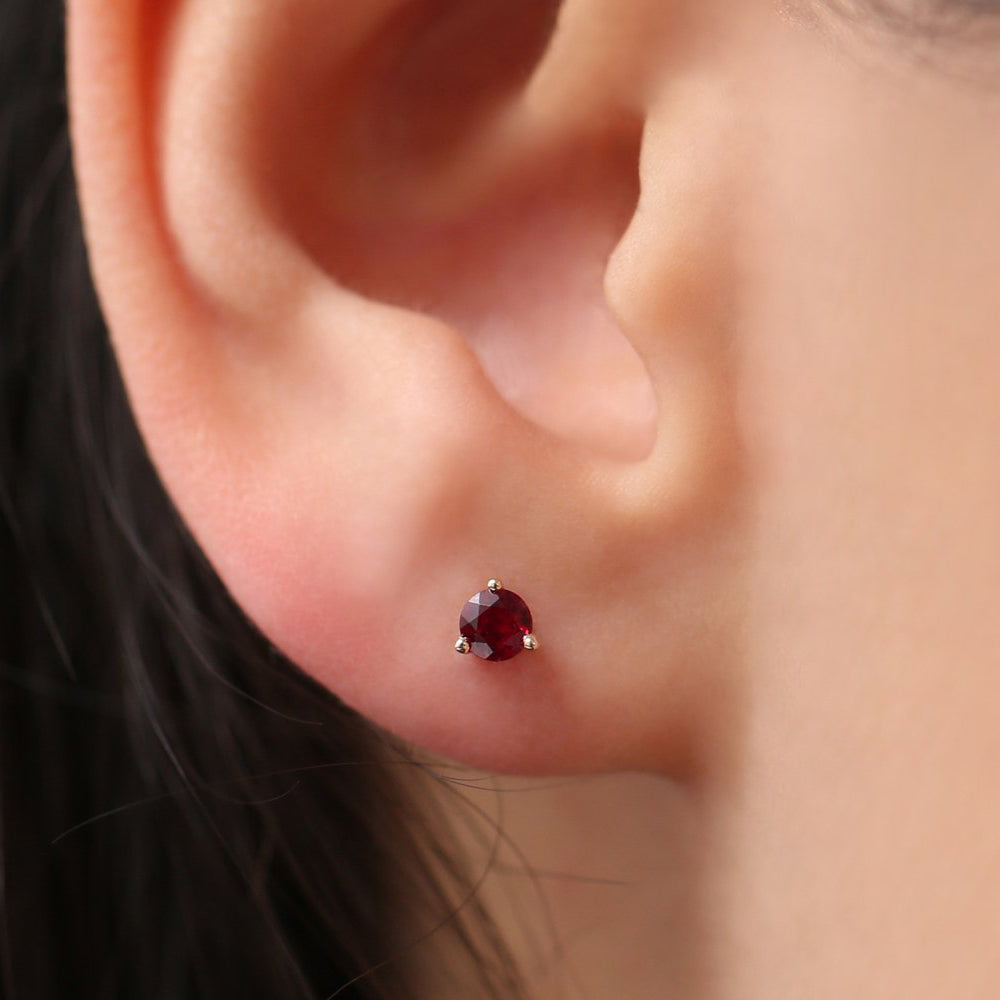 14K Gold Round Cut Ruby Stud Earrings - GeumJewels