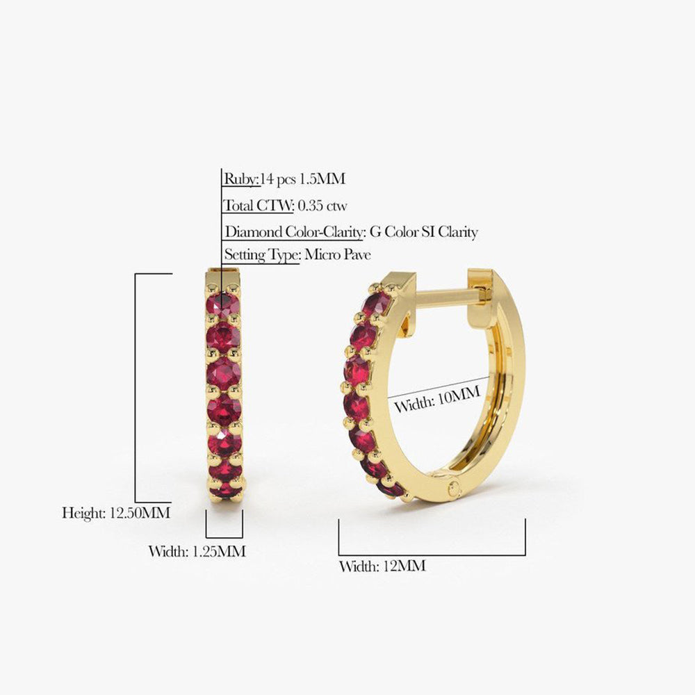 14K Gold Ruby Huggie Hoop Earrings - GeumJewels