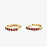 14K Gold Ruby Huggie Hoop Earrings - GeumJewels