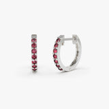 14K Gold Ruby Huggie Hoop Earrings - GeumJewels