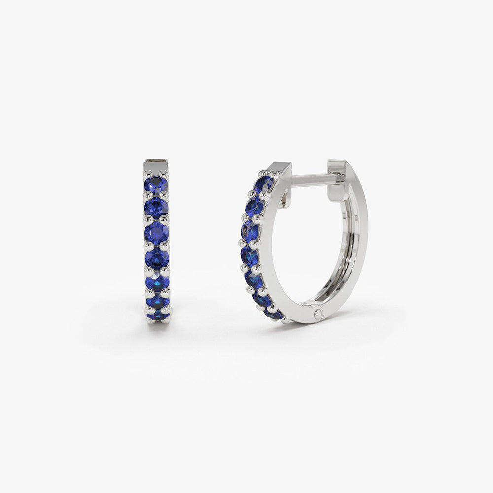 14K Gold Sapphire Huggie Hoop Earrings - GeumJewels