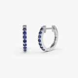 14K Gold Sapphire Huggie Hoop Earrings - GeumJewels