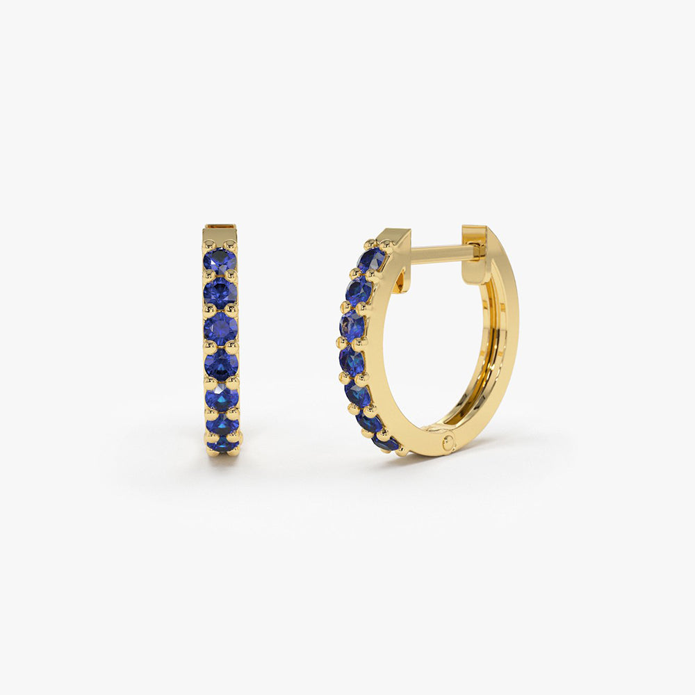 14K Gold Sapphire Huggie Hoop Earrings - GeumJewels