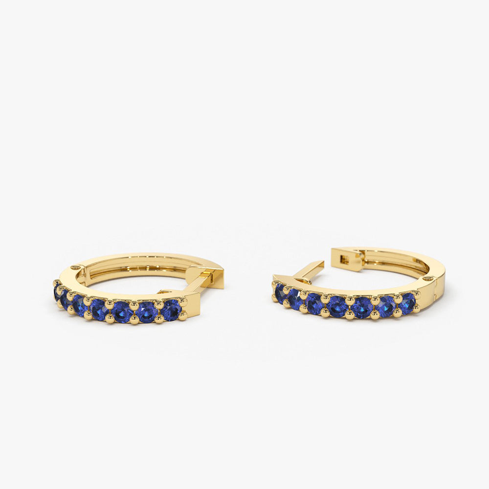 14K Gold Sapphire Huggie Hoop Earrings - GeumJewels
