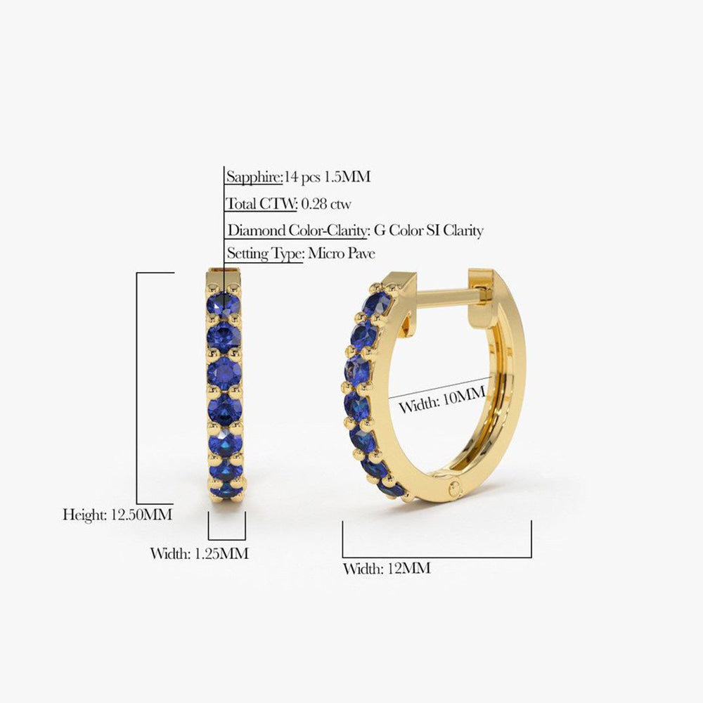 14K Gold Sapphire Huggie Hoop Earrings - GeumJewels