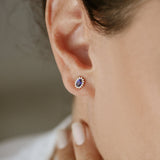 14k Oval Cut Blue Sapphire Earrings with Diamonds - GeumJewels