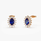14k Oval Cut Blue Sapphire Earrings with Diamonds - GeumJewels