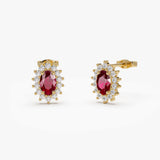 14k Oval Cut Ruby Earrings with Diamonds - GeumJewels