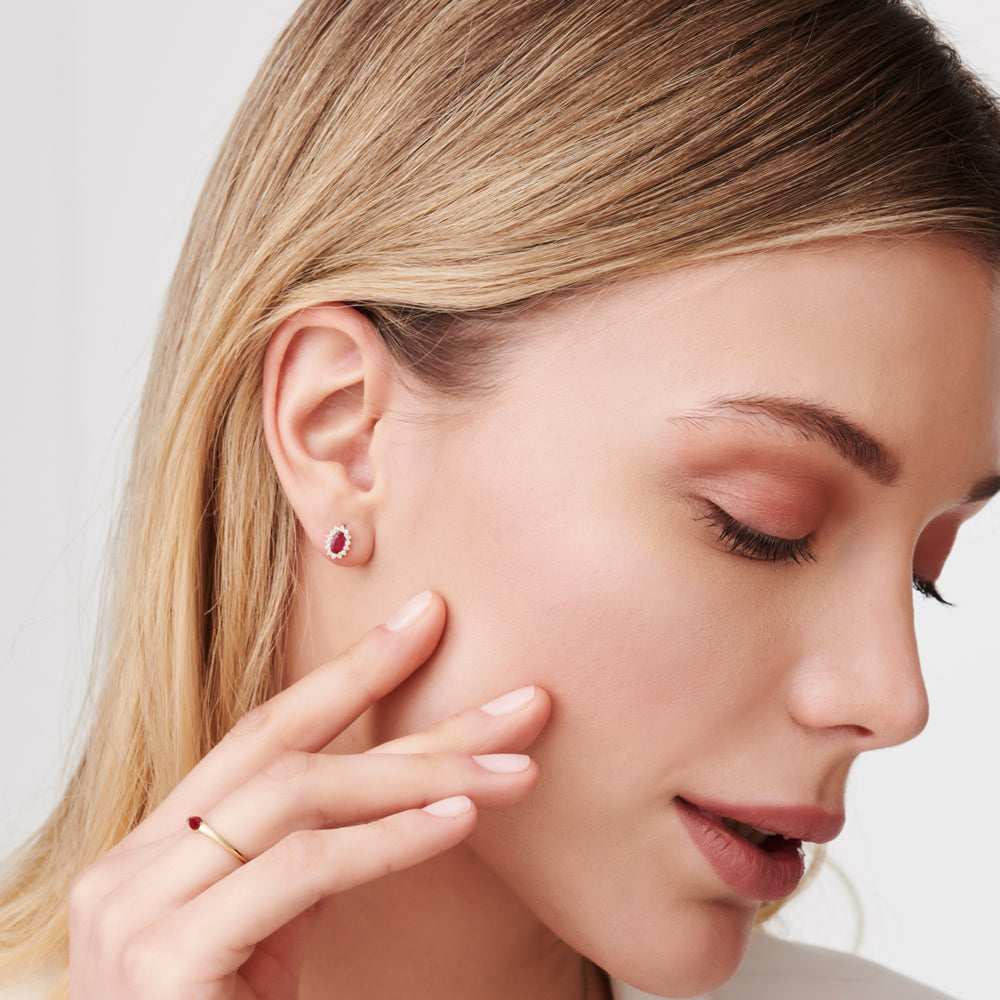 14k Oval Cut Ruby Earrings with Diamonds - GeumJewels
