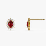 14k Oval Cut Ruby Earrings with Diamonds - GeumJewels