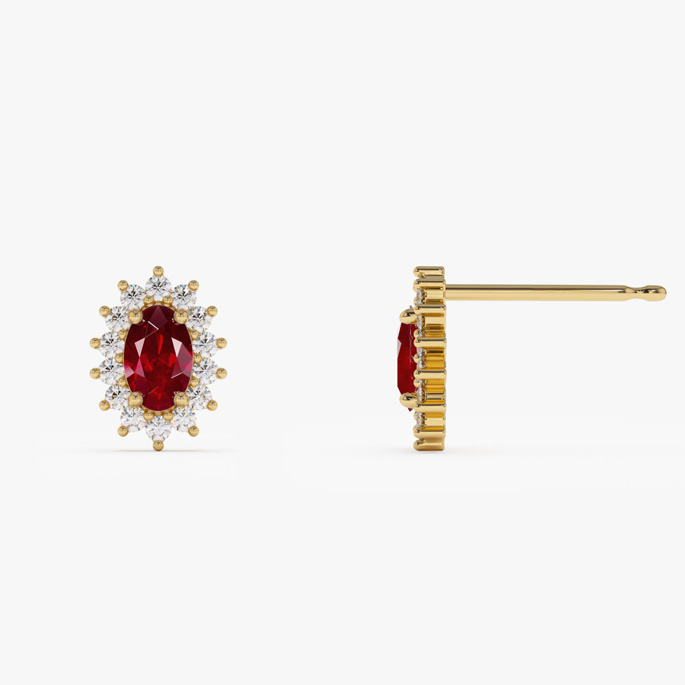 14k Oval Cut Ruby Earrings with Diamonds - GeumJewels
