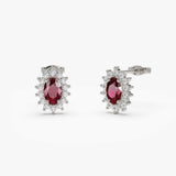 14k Oval Cut Ruby Earrings with Diamonds - GeumJewels