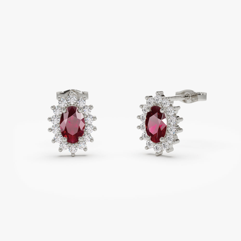 14k Oval Cut Ruby Earrings with Diamonds - GeumJewels