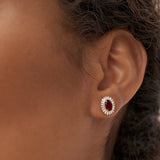 14k Ruby and Baguette Diamond Ballerina Stud Earrings - GeumJewels