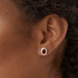 14k Ruby and Baguette Diamond Ballerina Stud Earrings - GeumJewels