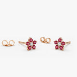 14K Ruby and Diamond Flower Studs - GeumJewels
