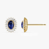 14k Sapphire and Baguette Diamond Ballerina Stud Earrings - GeumJewels