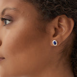 14k Sapphire and Baguette Diamond Ballerina Stud Earrings - GeumJewels