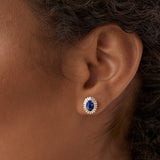 14k Sapphire and Baguette Diamond Ballerina Stud Earrings - GeumJewels