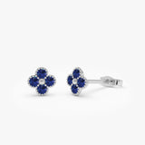 14k Sapphire Clover Beaded Studs - GeumJewels