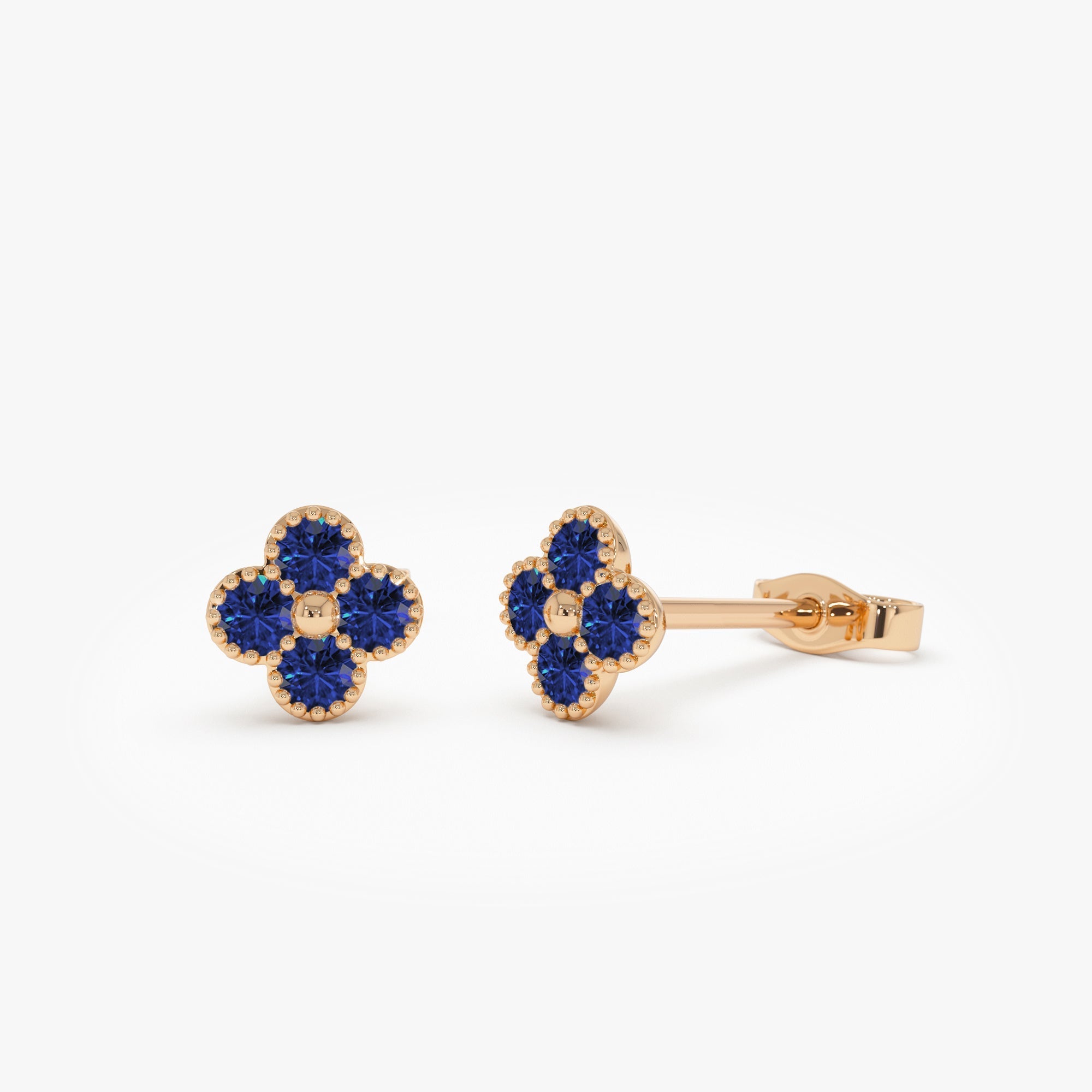 14k Sapphire Clover Beaded Studs - GeumJewels