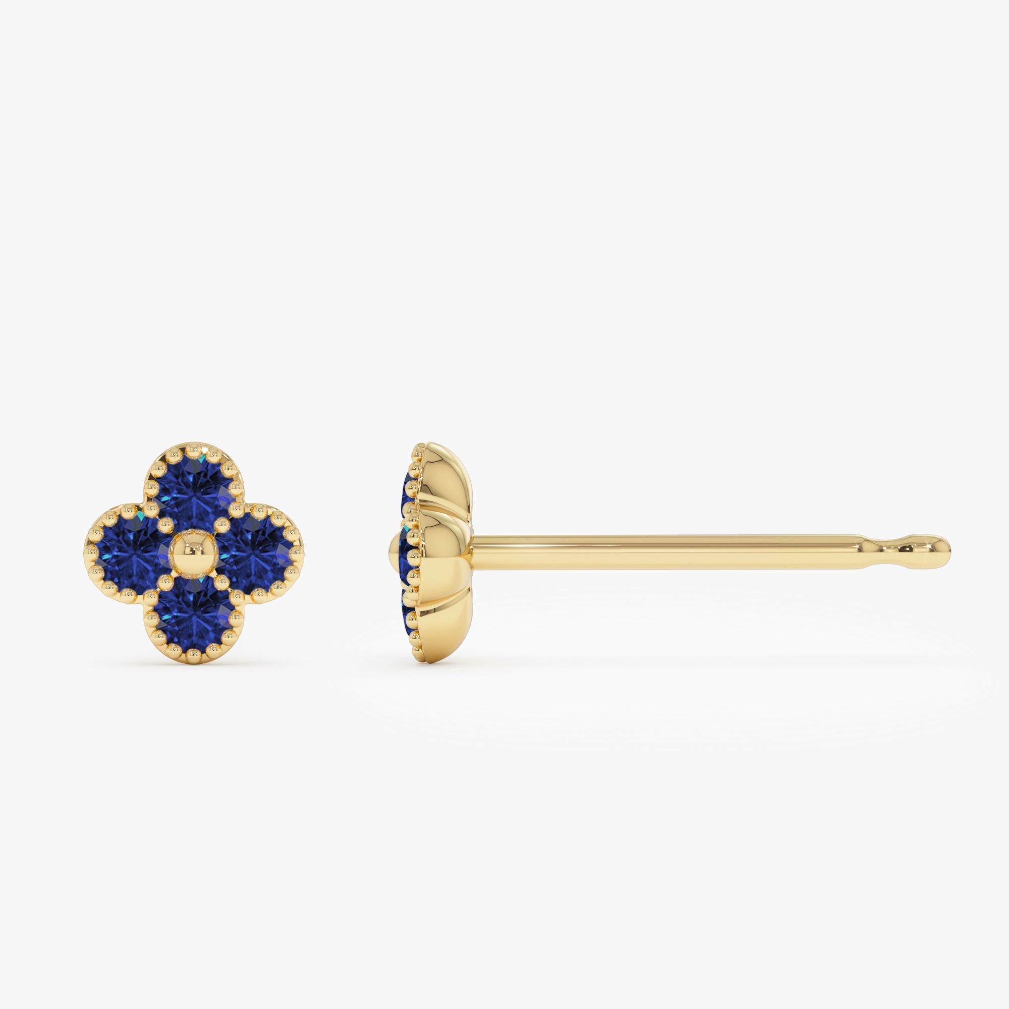 14k Sapphire Clover Beaded Studs - GeumJewels
