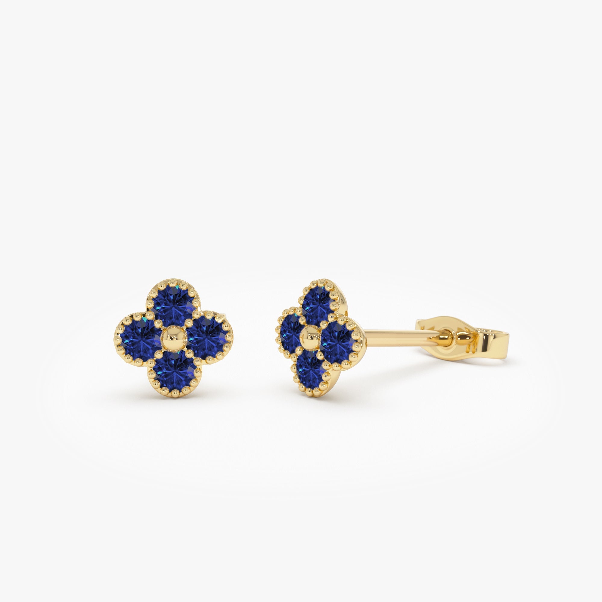 14k Sapphire Clover Beaded Studs - GeumJewels