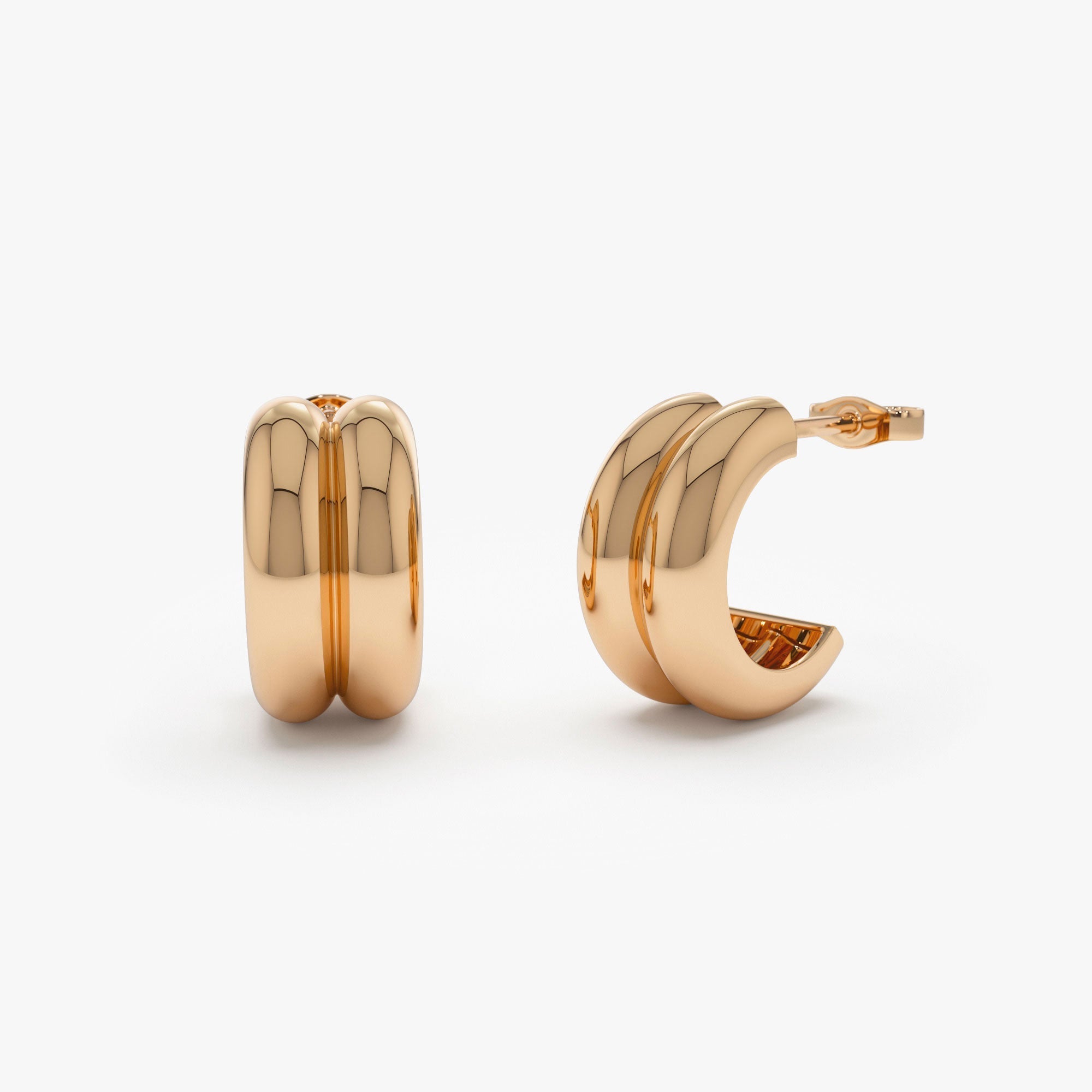 14k Solid Gold Twin C Hoops - GeumJewels