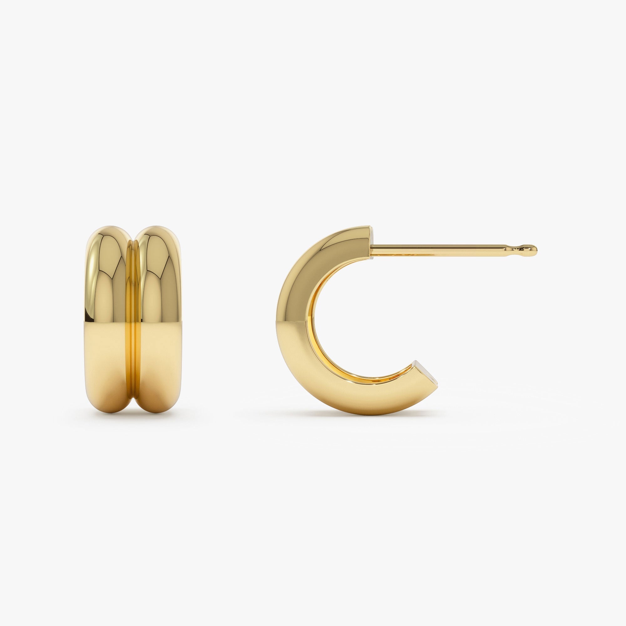 14k Solid Gold Twin C Hoops - GeumJewels