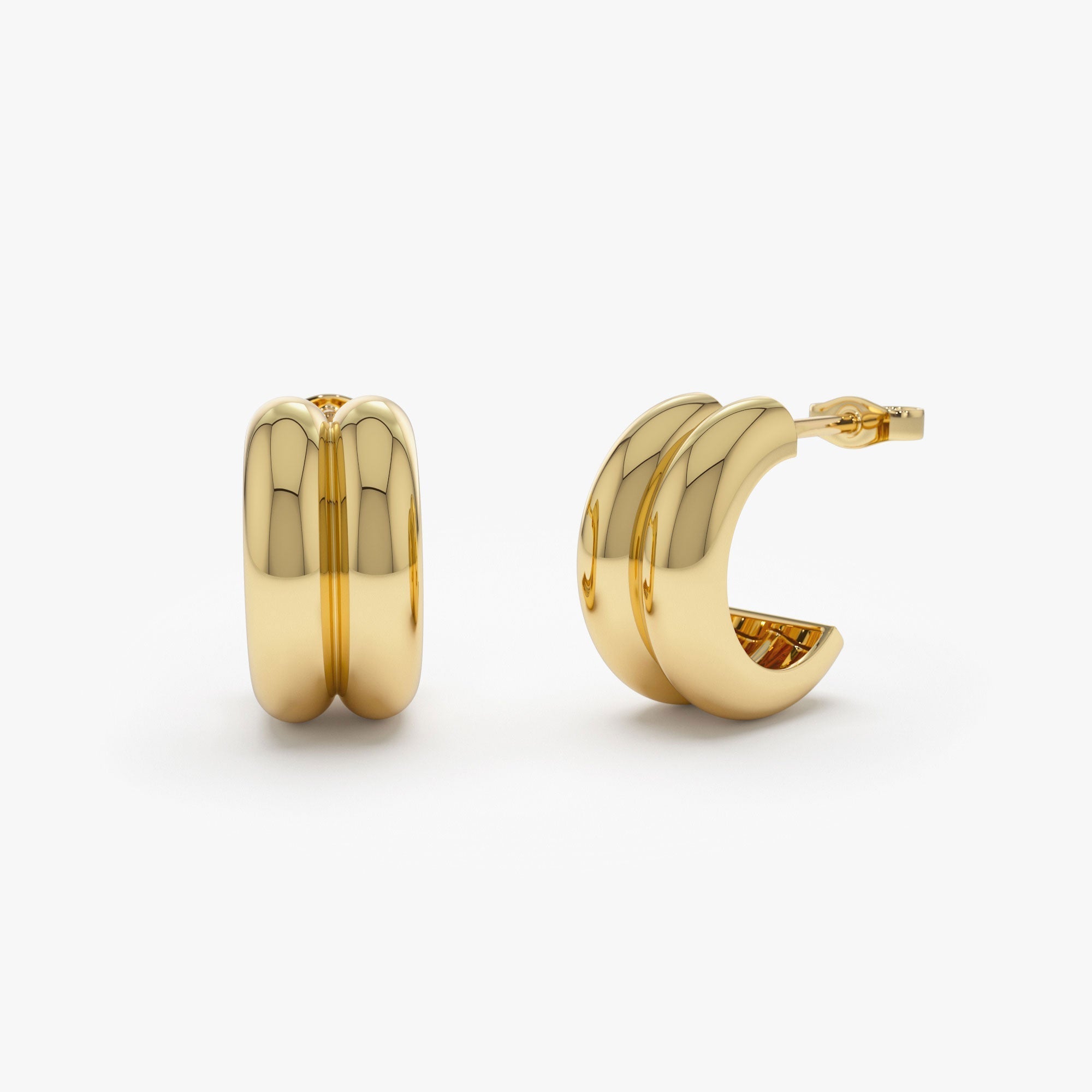 14k Solid Gold Twin C Hoops - GeumJewels