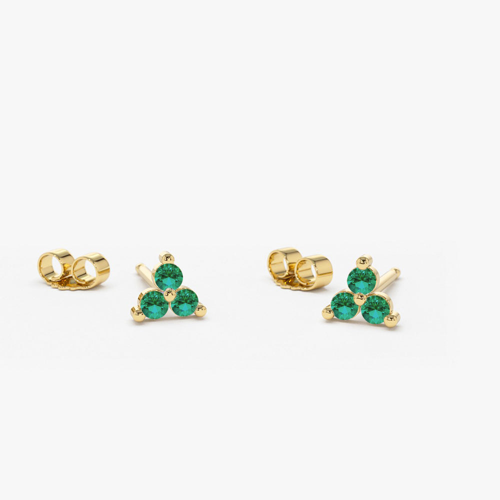 14K Tiny Trio Emerald Earrings - GeumJewels